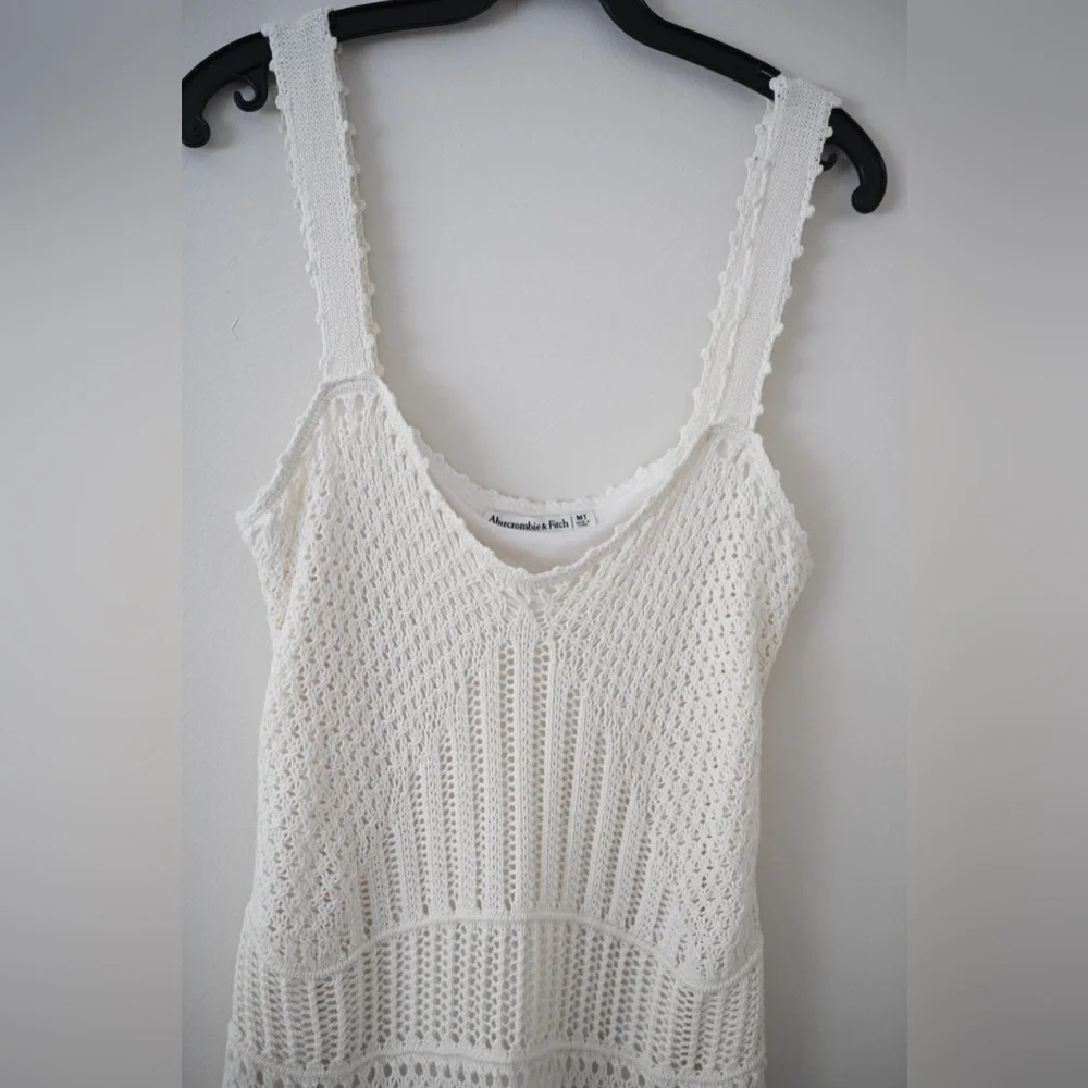 Abercrombie & Fitch Cream Crochet Knit Dress Boho Midi Size M (Tall) Fairy - Picture 5 of 15